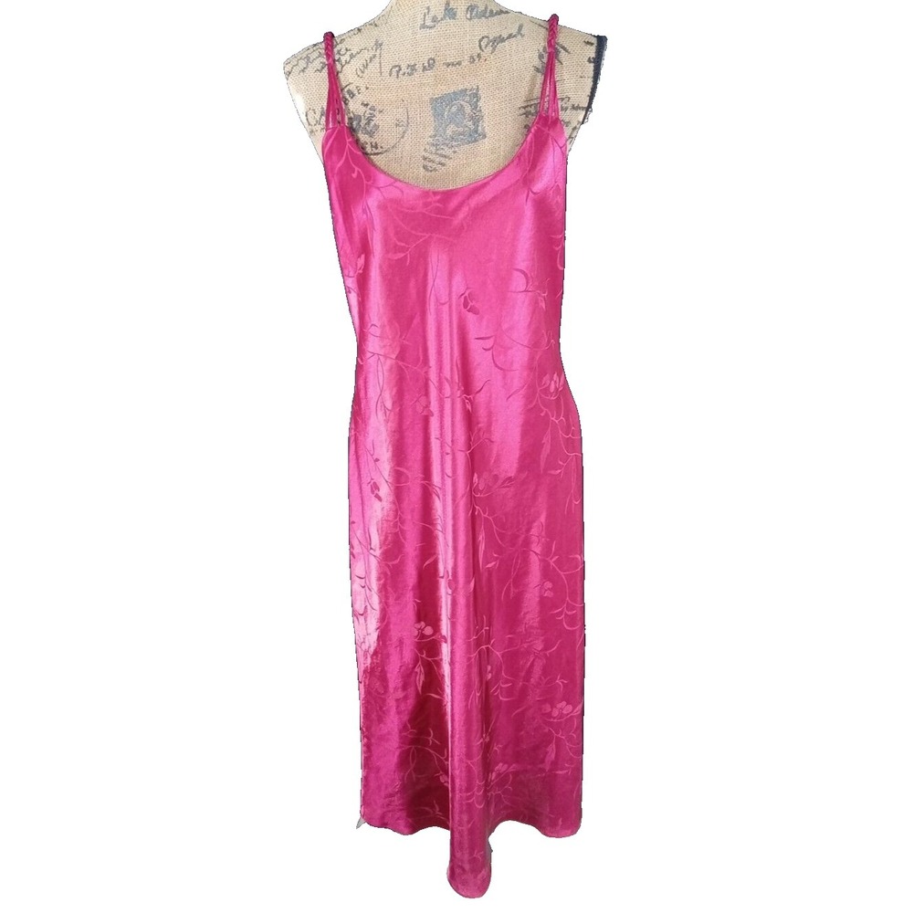 INNER MOST Nightgown Lingerie LARGE Red Satin Floral Strappy Crisscross‎ Back